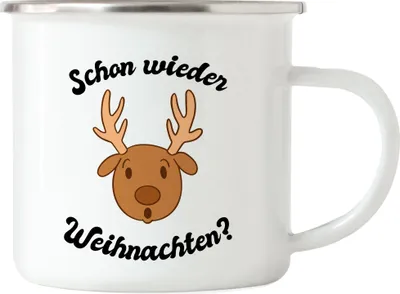 Produktbild von Schon Wieder Weihnachten Emaille Tasse Tolle Geschenkidee als Weihnachtsgeschenk Weihnachten Elch Lustiges Motiv
