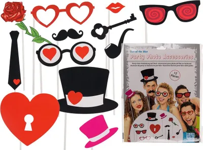 Produktbild von Party Foto Verkleidung Maske auf Stick Herz Rose Kussmund Brille Party Selfie