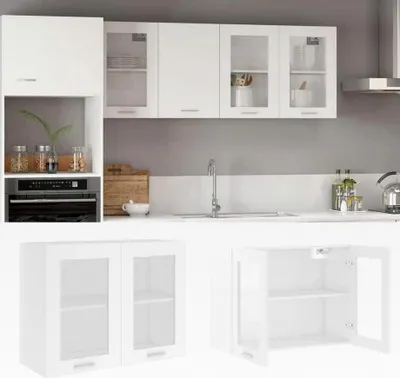Produktbild von Hängeglasschrank Weiß 80x31x60 cm Holz Küchenschrank