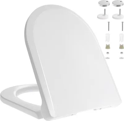 Immagine prodotto di Unyqoos® Sedile per WC Soft-Close – bianco, forma a U (395–465×355 mm), in PP, chiusura lenta, cerniere con sistema di fissaggio rapido, fissaggio superiore, distanza tra i fori: 65–200 mm