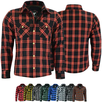 Produktbild von Herren Motorradhemd Lumberjack Holzfäller Hemd motorradjacke mit Protektoren, Größe:50/M, Farbe:Orange