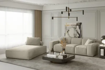 Produktbild von Sofa Set 2-teilig Sezlong und Sofa 3-Sitzer CELES in Stoff Opera Velvet Beige