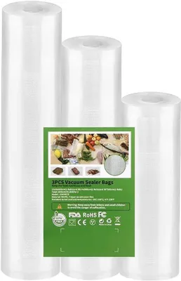 Zdjęcie produktu dla Worki do pakowania próżniowego – rolki – do przechowywania żywności – materiał odporny na rozerwanie – 3 rolki, wymiary 20x500 cm – przezroczyste