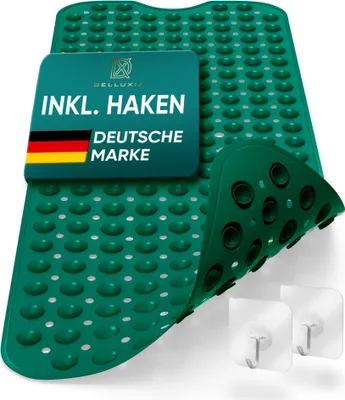 Produktbild von Delluxia Badewannenmatten rutschfest für Kinder & Erwachsene I 100x40cm Grün I Antirutsch Badematte BPA frei, inkl. Aufhängung I Duschmatte schimmelresistent & geruchsfrei