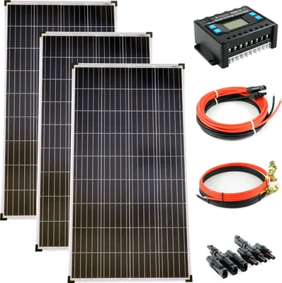 Produktbild von Solar Set 12V 3x130 Watt Poly Solarpanel Solarkabel Laderegler Solaranlage PV
