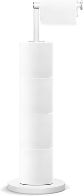 Produktbild von Toilettenpapierhalter mit Reservefunktion, freistehender Toilettenpapierhalter aus Edelstahl zur Aufbewahrung von Ersatzrollen für Bad und WC, für 5 Rollen, weiß