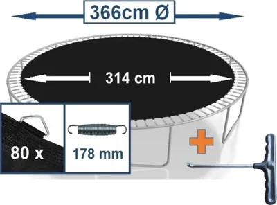 Produktbild von walexo Sprungtuch Sprungmatte incl. Federspanner für Trampolin Ø 366 cm 80 Ösen (Federn 17,8 cm)