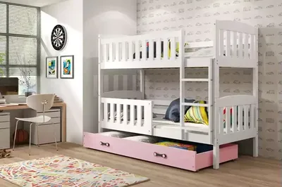 Obrázok produktu pre Detská poschodová posteľ s úložným priestorom bez matraca 90x200 BRIGID - biela / ružová