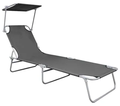 Immagine prodotto di Lettino pieghevole con tenda parasole regolabile, ideale per giardino e spiaggia