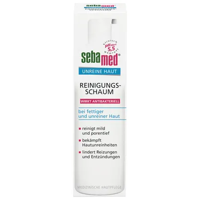 A product shot of a Sebamed cleansing foam bottle.