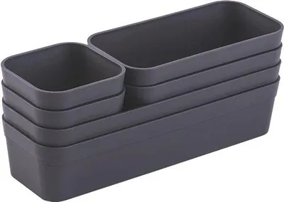 Produktbild von Unyqoos® Schubladen-Organizer Set – 6‑teiliges, verstellbares Aufbewahrungsbox-Set Anthrazit, 3 Größen (2×8×8×5 / 2×16×8×5 / 2×24×8×5 cm), BPA‑frei, spülmaschinenfest
