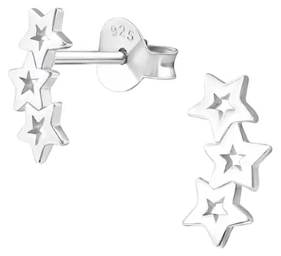 Produktbild von 3 Sterne Ohrstecker mehrfach: Silber Ohrringe im Ear Cuff Look