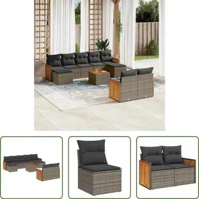 Produktbild von The Living Store 10-tlg. Garten-Sofagarnitur mit Kissen Grau Poly Rattan
