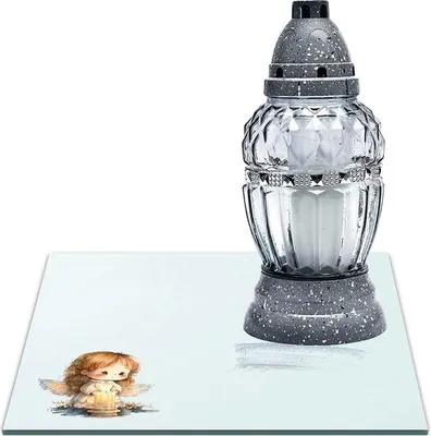 Zdjęcie produktu dla SZKLANA PODSTAWKA POD ZNICZE Z DEDYKACJĄ 30x30cm 555f Aniołek przezroczyste