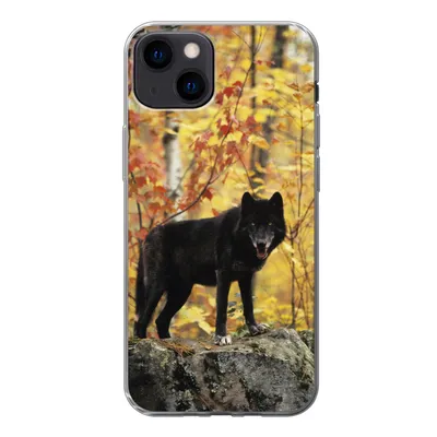 Produktbild von MuchoWow® Handyhülle Schutzhülle Hülle für iPhone 13 Wolf - Fels - Baum Silikon Softcase Handy Hülle - Karteninhaber