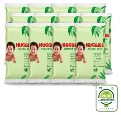 Produktbild von 12 x Huggies Natural Care Feuchttücher mit Aloe Vera und Vitamin E - Großpackung - 12 Stücke