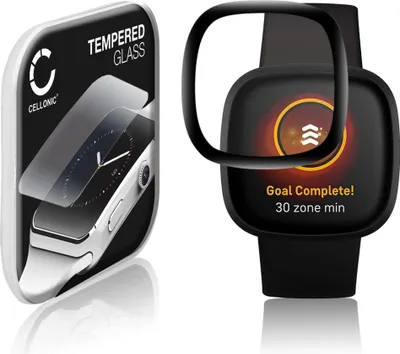 Produktbild von CELLONIC 9H Display Schutzglas für FitBit Versa 3 / Sense Smartwatch, 3D Full Cover Full Glue Screen Protector Glass, Fitness Tracker Displayschutz Glas schwarz Schutzfolie