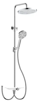 Produktbild von Duschsystem - Duschsäule - Ohne Armatur - Mit Ablage - Edelstahl - Höhenverstellbare Duschstange - Handbrause und Regenduschkopf - Rot