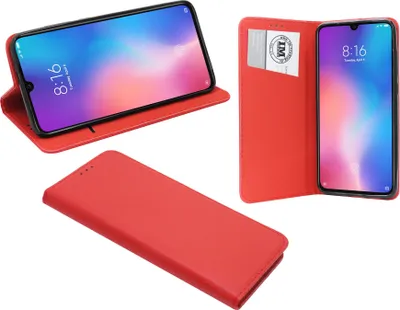 Produktbild von cofi1453® Buch Tasche "Smart" kompatibel mit XIAOMI MI 9 Handy Hülle Etui Brieftasche Schutzhülle mit Standfunktion, Kartenfach Rot