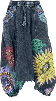 Produktbild von Haremshose, Stonewash Pluderhose, Pumphose, Aladinhose - Schwarz/bunt, Damen, Baumwolle, Größe: S/M