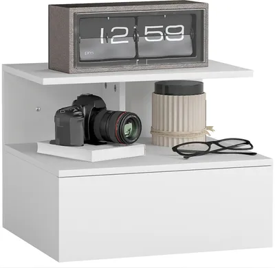 Produktbild von Nachttisch hängend Beistelltisch mit Schublade, offenes Fach, Nachtschrank Nachtkommode Sofatisch für Schlafzimmer, Wohnzimmer
