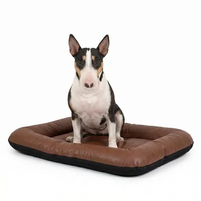 Produktbild von 4L Textil ELLA Kunstleder Hundebett große Hunde Hundekissen XL Hundematratze aus Kunstleder Wasserdicht Abwischbar 90x70 cm (Braun)