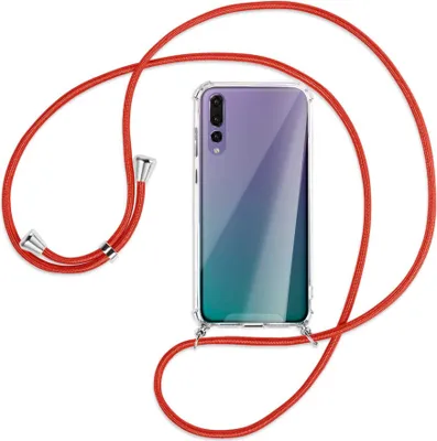 Produktbild von Handykette Backcover-Schutzhülle mit Band (Metall silberfarben) für Huawei P20 Pro - rot