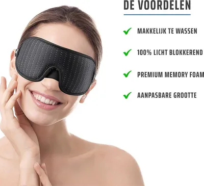 Immagine prodotto di Jumada's – Maschera per dormire in schiuma memory – Oscuramento al 100% – Traspirante 3D – Nero