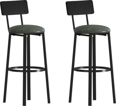 Produktbild von VASAGLE Barhocker, 2er Set, Barstühle, 39 x 39 x 100 cm, mit Fußstütze, PolyurethanBezug, einfacher Aufbau Olive-schwarz LBC069