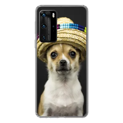 Produktbild von MuchoWow® Handyhülle Schutzhülle Hülle für Huawei P40 Pro Hund - Sombrero - Schwarz Silikon Softcase Handy Hülle - Schutz