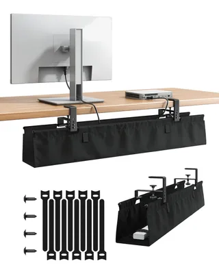 Produktbild von Kabelwanne Schreibtisch 91 cm, Kabelmanagement unter Tisch mit Klemm- und Schraubbefestigung, 5 kg Tragkraft, Stoff Kabelorganizer schwarz