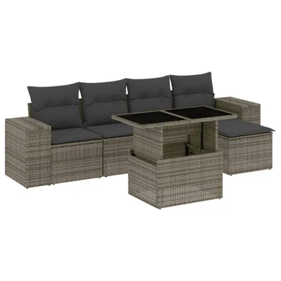 Produktbild von vidaXL 6-tlg. Garten-Sofagarnitur mit Kissen Grau Poly Rattan