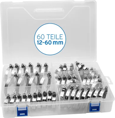 Produktbild von kör4u Schlauchschellen Set, 60-teilig, 7 Größen (12–60 mm), Edelstahl