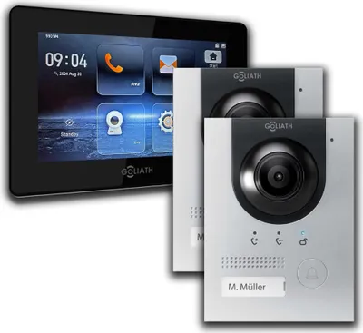 Produktbild von IP Gegensprechanlage | 7 Zoll Monitor | 2x Außenstation Silber : 1 Monitor : 7 Zoll Schwarz : Unterputzdose Monitor Anzahl: 1 Monitor Monitor Farbe: 7 Zoll Schwarz Montage: Unterputzdose