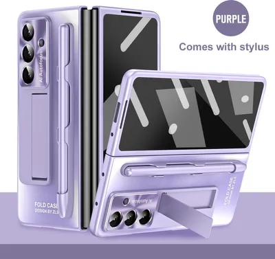 Produktbild von Hülle für Samsung Galaxy Z Fold 7 Hart PC Schutzhülle mit Displayschutz, Linsenschutz, Stander, Stifthalter Lila