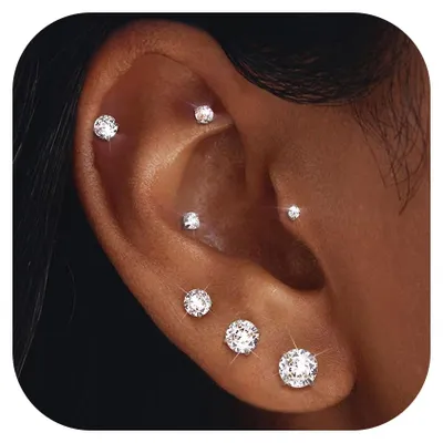 Imagen del producto de Juego de pendientes de zirconia, 7 pares, de 2 a 8 mm, hipoalergénicos para los oídos