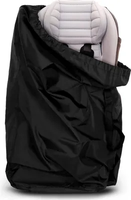 A black protective cover is partially covering a car seat.