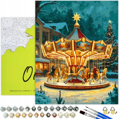 Produktbild von Malen nach Zahlen Erwachsene Weihnachten Karussell 50x40 - 29 Acrylfarben, Leinwand mit Holzrahmen, 3 Pinseln und Zubehör Oh Art!