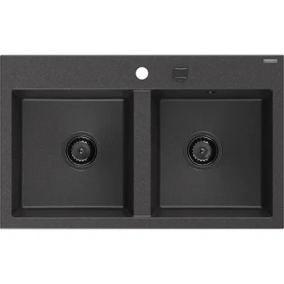 Zdjęcie produktu dla Mexen Hektor zlewozmywak granitowy 2-komorowy 800 x 480 mm, czarny nakrapiany, syfon czarny - 6521802000-76-B
