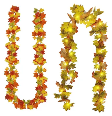 Image de 2 guirlandes de feuilles d'érable artificielles, longueur 175 cm, décorations d'automne pour l'intérieur et l'extérieur, avec crochets adhésifs