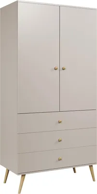 Zdjęcie produktu dla Szafa BETTSO IKON Szafa dwudrzwiowa z szufladami Uchwyty sznurkowe 100 cm Kaszmir