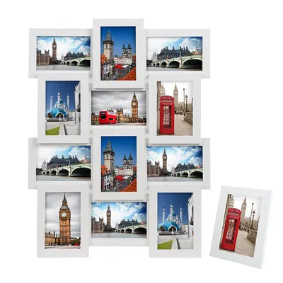 Produktbild von SONGMICS Bilderrahmen Collage für 12 Fotos je 10 x 15 cm (4 x 6) + 1x Einzelfotorahmen,13er Fotogalerie für Collagen aus MDF, Montage erforderlich, weiß RPF112W