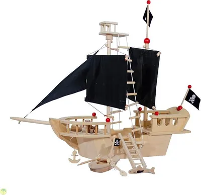 Imagen del producto de Barco pirata de madera con muchos accesorios