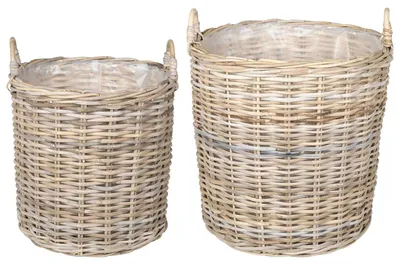 Produktbild von vidaXL Blumentopf Körbchen 2 Stk. Natürliches Grau Kubu Rattan