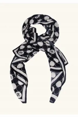 Immagine prodotto di Sciarpa elegante da donna Kamea, 180x85 cm, motivo a pois bianchi e neri con fiori