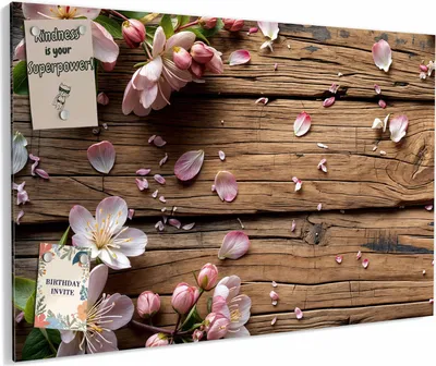 Produktbild von Magnettafel 90x60cm magnetisch & beschreibbar Metall-Board - Blüten auf Holz