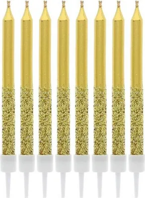 Obrázok produktu pre Tortové sviečky metalické trblietky GOLD narodeninová oslava 6cm 8ks.