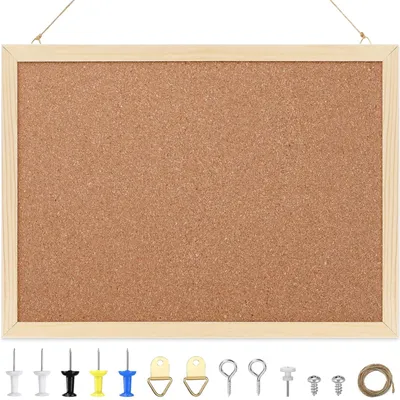 Produktbild von Kork-Pinnwand 20x30cm mit Holzrahmen, inklusive Befestigungsmaterial und Reißzwecken