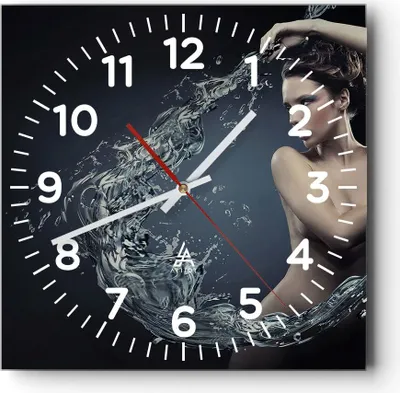 Produktbild von Wanduhr - Quadrat - Glasuhr - Weiblich modell posieren schön - 40x40cm - Schleichendes Uhrwerk - Lautlos - zum Aufhängen bereit - Dekoration Modern - Wanddekoration aus Glas - C4AC40x40-2577