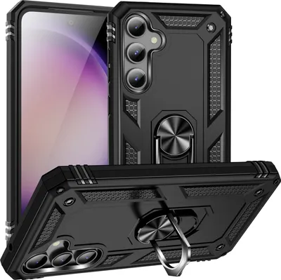 Image de Étui pour Samsung Galaxy S23 FE étui de protection militaire double couche avec support d'anneau et support noir